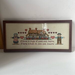 Framed Cross-Stitch Art with Heart Motif
